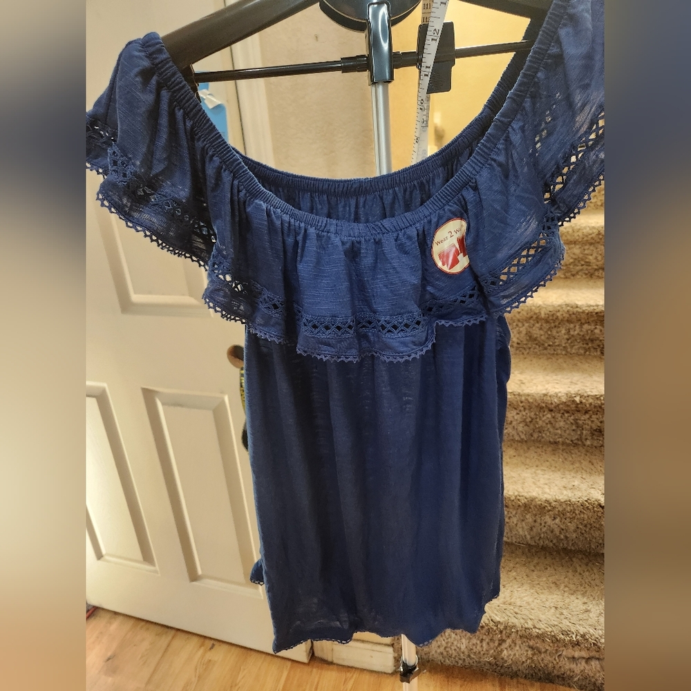 NWT Women's Blue Off-Shoulder Top Faded Glory Size XL - Picture 5 of 9